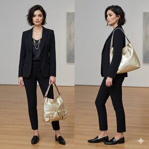 Michael Kors Metallic Gold Leather Hobo Bag - Gold Buckle Pocket Shoulder Bag